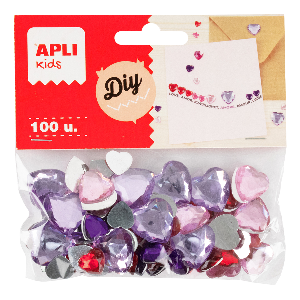 APLI Deko-Acrylsteine 100 Stk., Mix aus Größen und Farben – Herzen