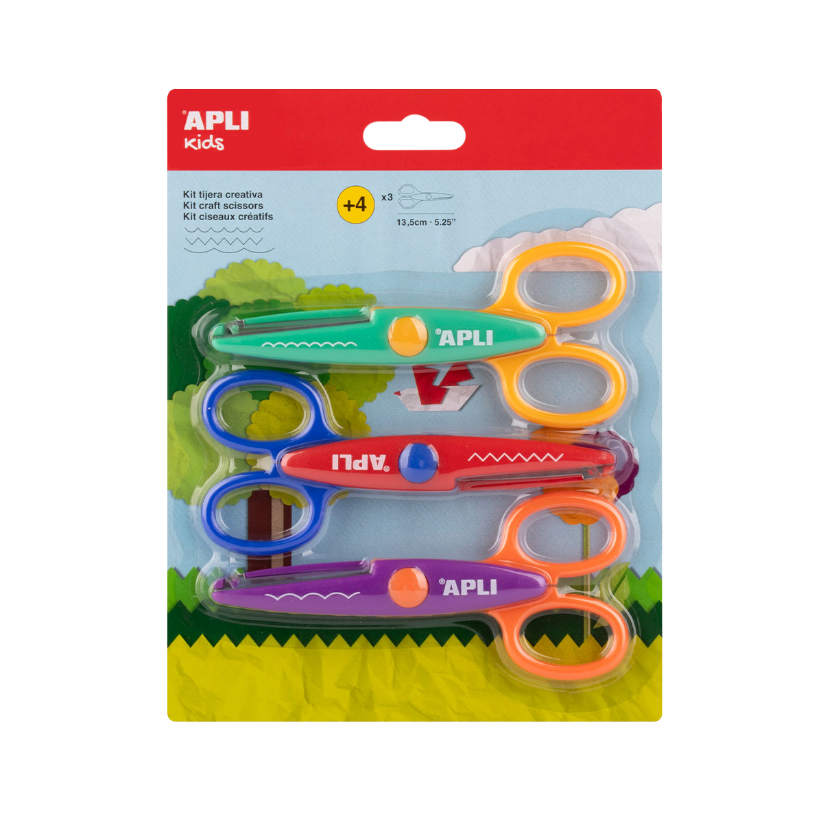 APLI Kreativschere 13,5 cm, abgerundete Spitze, symmetrisch – Set, 3 Stk.