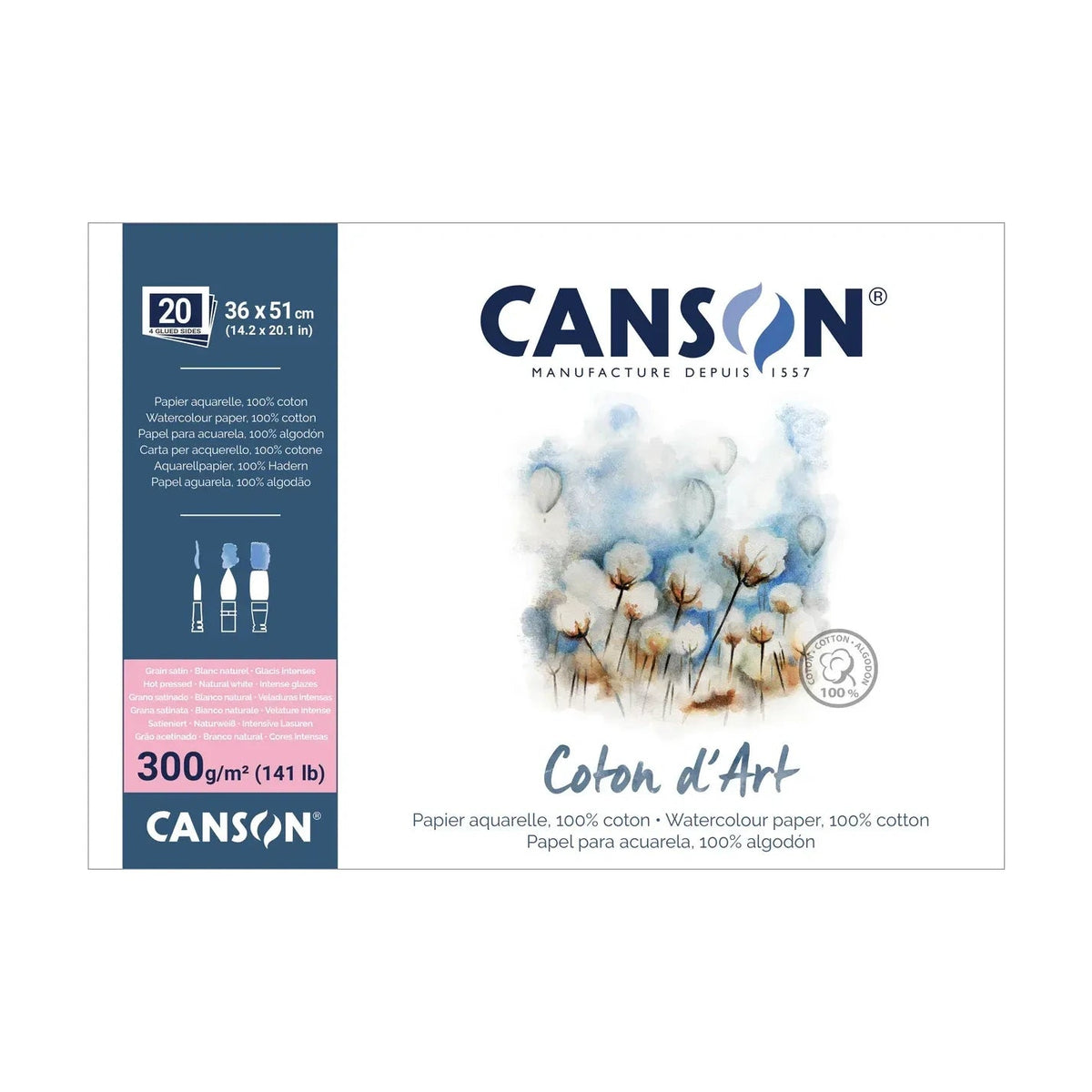 Aquarellblock CANSON Coton d'Art HP 300 g/m² 36 x 51 cm - 20 Blatt