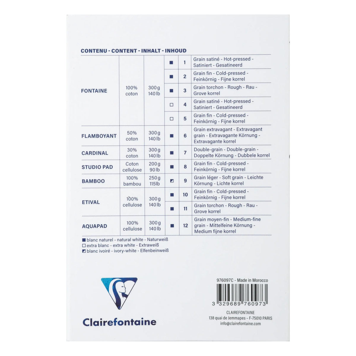 Aquarellblock CLAIREFONTAINE Aqua Essentials 200 bis 300 g/m² 10 – 24 cm - 12 Blatt