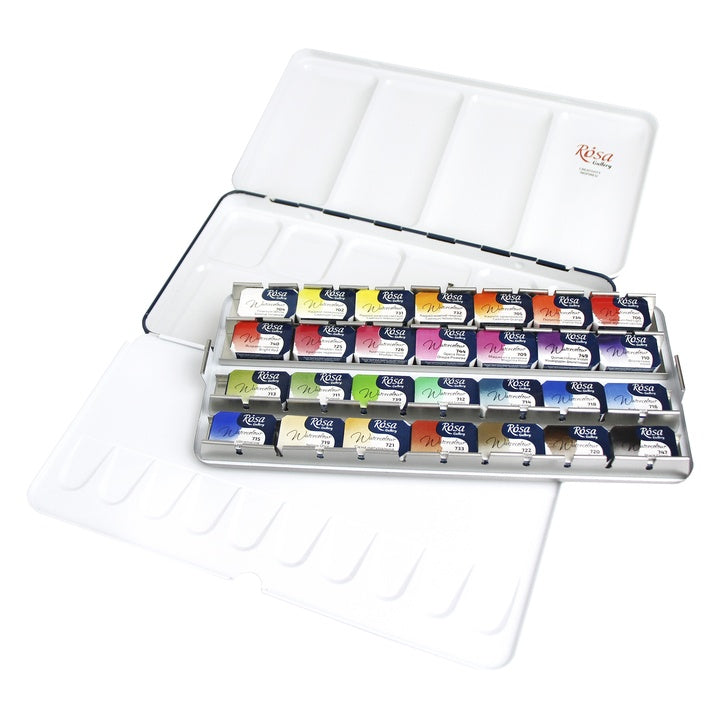 Aquarellfarben-Set Botanycal ROSA GALLERY Metallkasten, 28 Farben, volle Töpfe