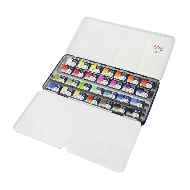 Aquarellfarben-Set Botanycal ROSA GALLERY Metallkasten, 28 Farben, volle Töpfe