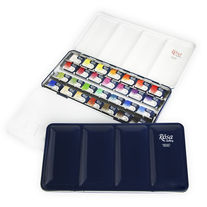 Aquarellfarben-Set Botanycal ROSA GALLERY Metallkasten, 28 Farben, volle Töpfe