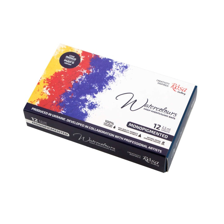 Aquarellfarben-Set "Мonopigmentiert" ROSA GALLERY, Metalldose, Indigo, 12 Farben, volle Töpfe
