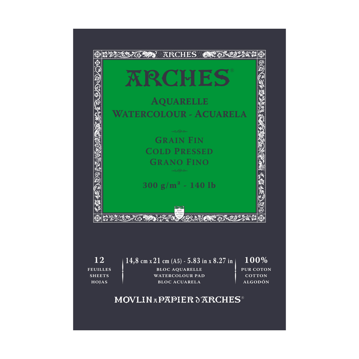 ARCHES Aquarellblock feinkorn naturweiß 300 g/m² - 12 Blatt A5 – A3