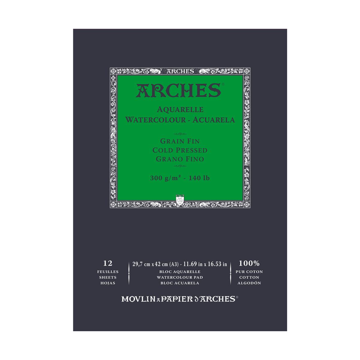 ARCHES Aquarellblock feinkorn naturweiß 300 g/m² - 12 Blatt A5 – A3
