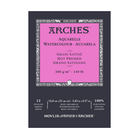 ARCHES Aquarellblock satiniert HP naturweiß 300 g/m² A5 – A3 - 12 Blatt