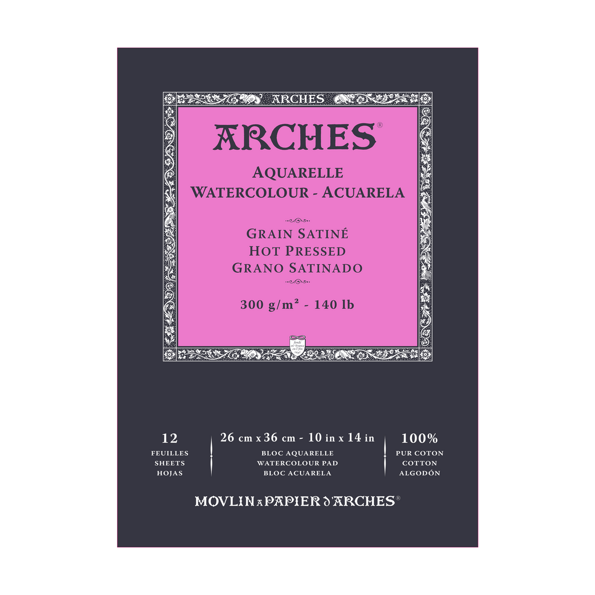 ARCHES Aquarellblock satiniert HP naturweiß 300 g/m² A5 – A3 - 12 Blatt