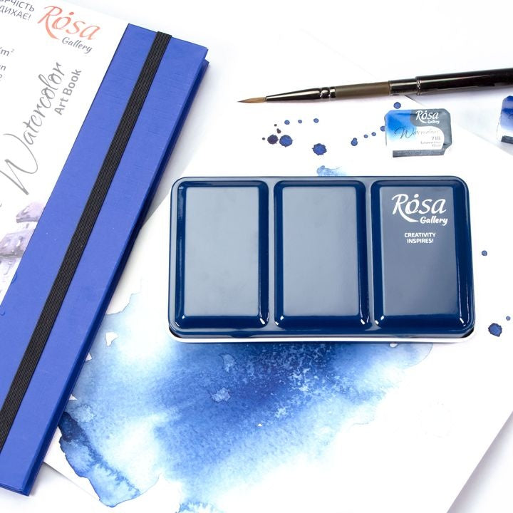 Сase für Aquarellfarben, metallisch, Indigo, 12 pan, ROSA GALLERY