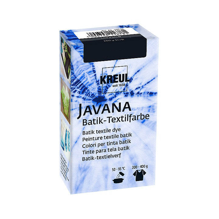 Anwendungshinweise der KREUL Javana Batik Textilfarbe für Färbevorgänge zwischen 50 °C und 95 °C.
