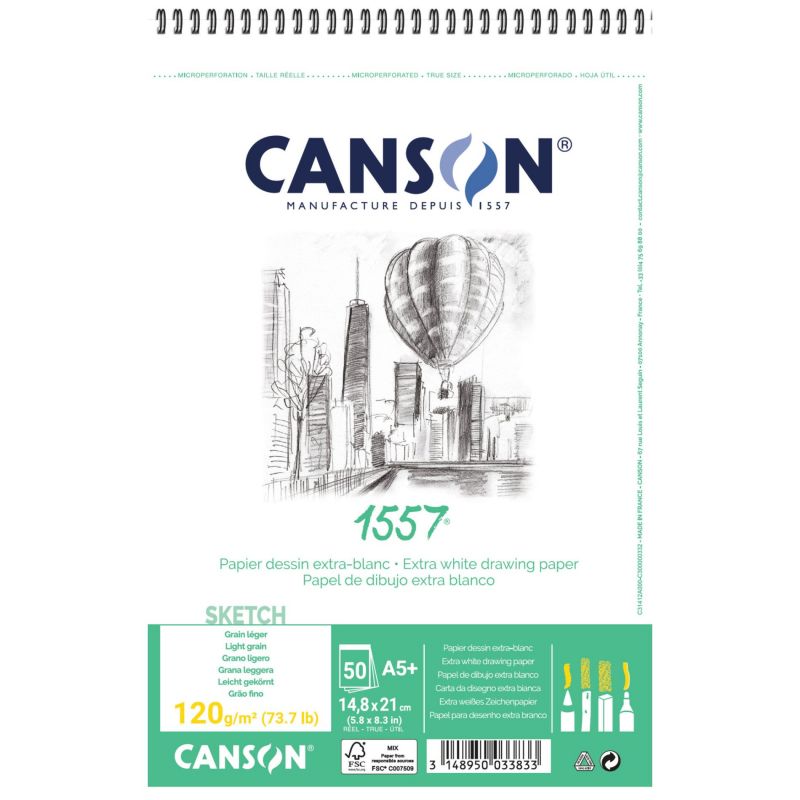 CANSON 1557 Skizzenblock 120 g/m² A5 30 Blatt Spiralbindung