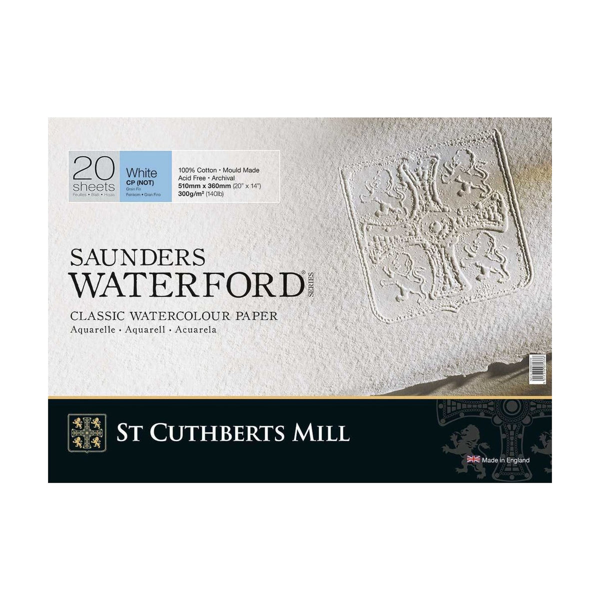 CANSON Aquarellblock St Cuthberts Saunders Waterford CP Weiß 300 g/m² - 20 Blatt, 26 – 51 cm