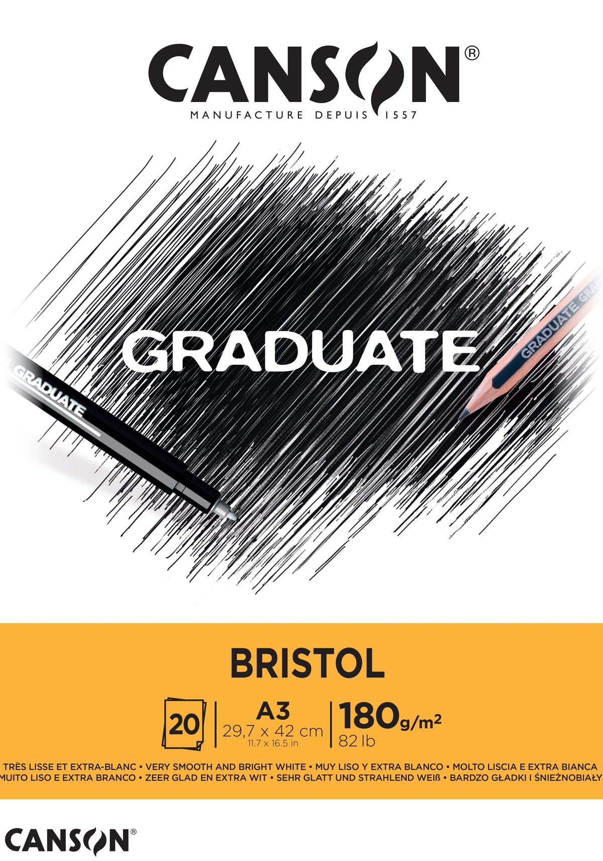 CANSON Graduate Bristol Zeichenblock 180 g/m² - 20 Blatt, A3, Kopfgeleimt