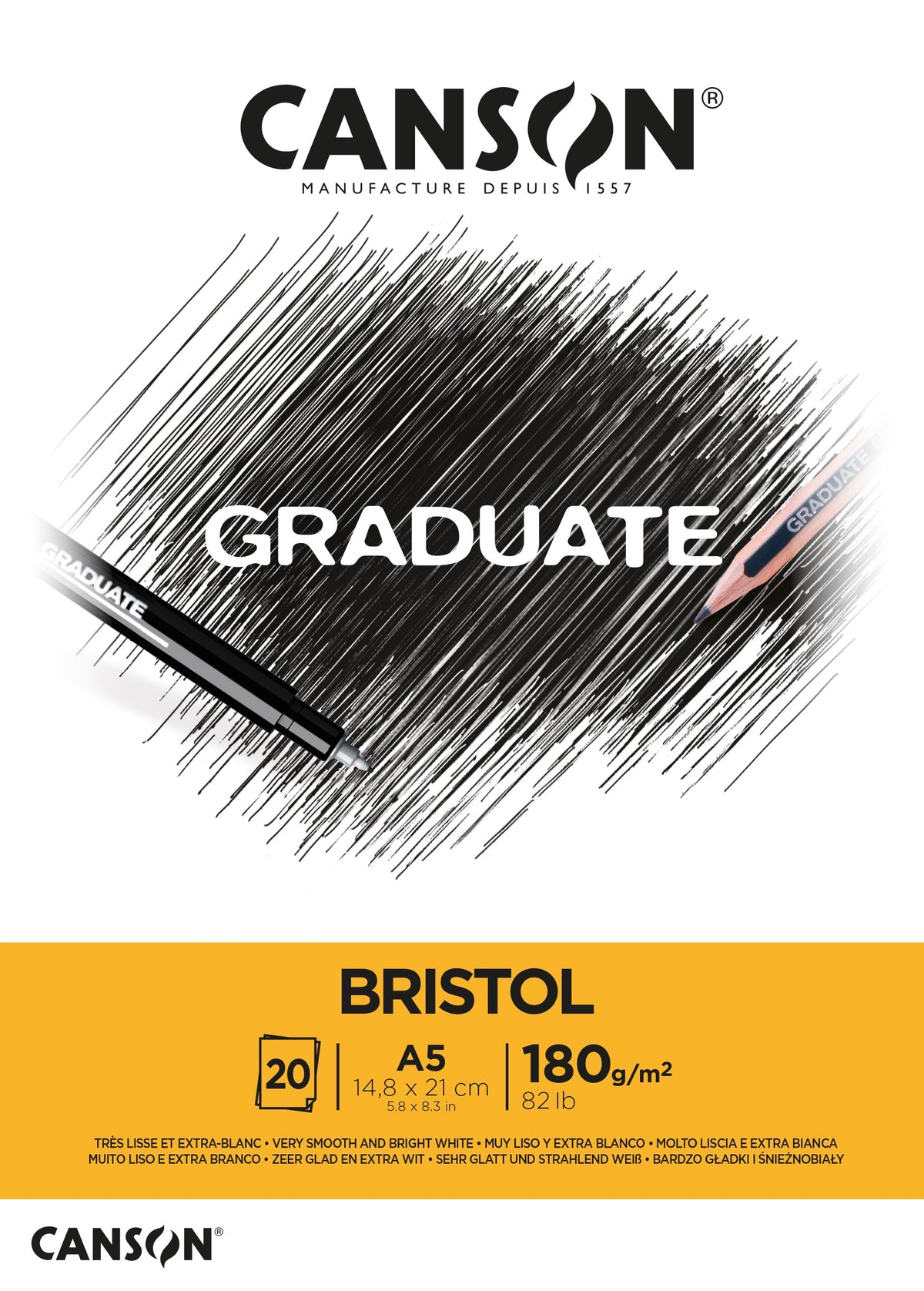 Canson Graduate Bristol Zeichenblock 180 g/m² - 20 Blatt, A5 geleimt