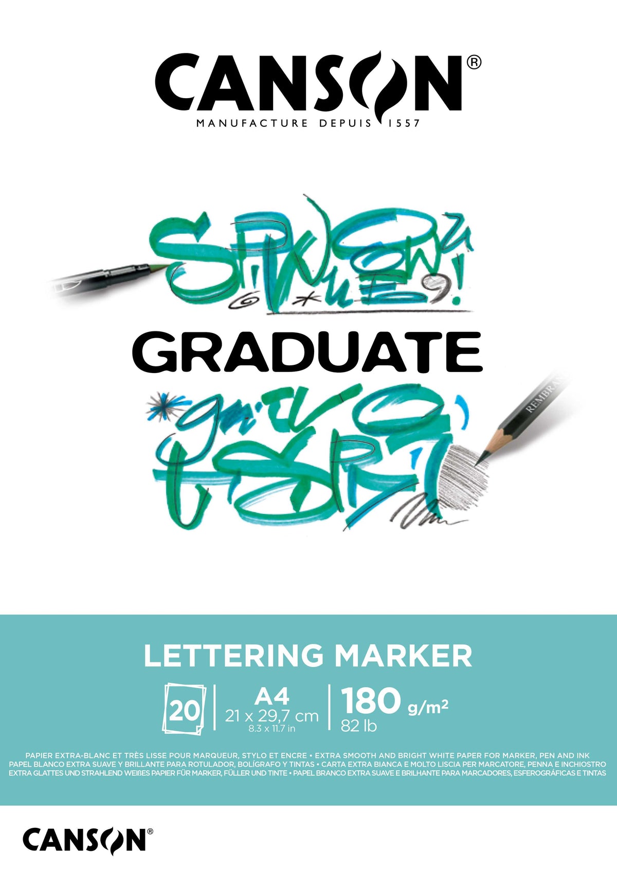 Lettering- und Markerblock CANSON Graduate Lettering Marker 180 g/m² - A4, 20 Blatt