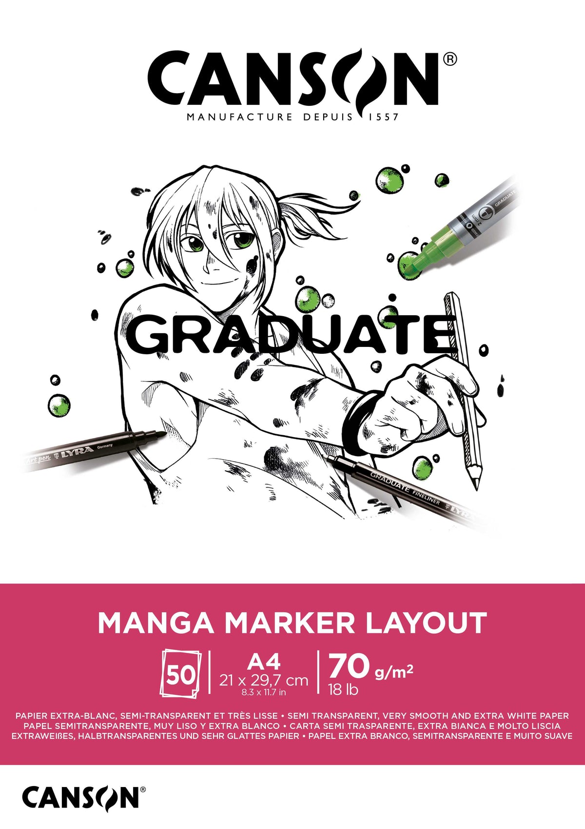Canson Graduate Marker Block 70 g/m² 50 Blatt A4 geleimt