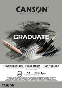 CANSON Graduate Mix Media Block Grau 220 g A3, 30 Blatt, Kopfgeleimt