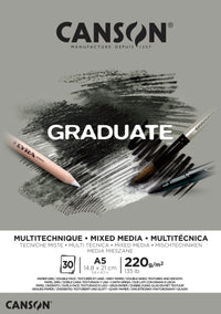 CANSON Graduate Mix Media Block Grau 220 g A5 - 30 Blatt kopfgeleimt