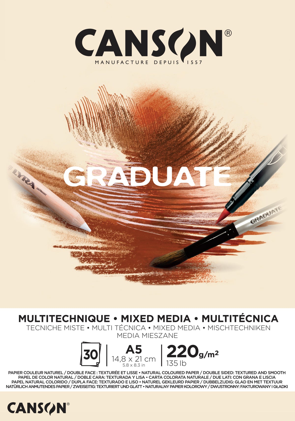 Canson Graduate Mix Media Block Natural 220 g 30 Blatt A5 geleimt