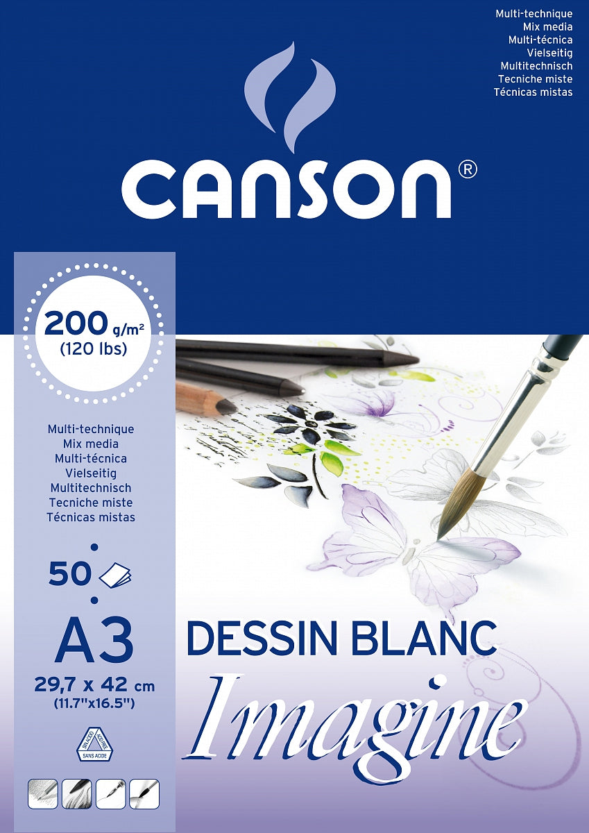 Canson Imagine Mixed-Media-Block geleimt 200 g/m² A3 - 50 Blatt