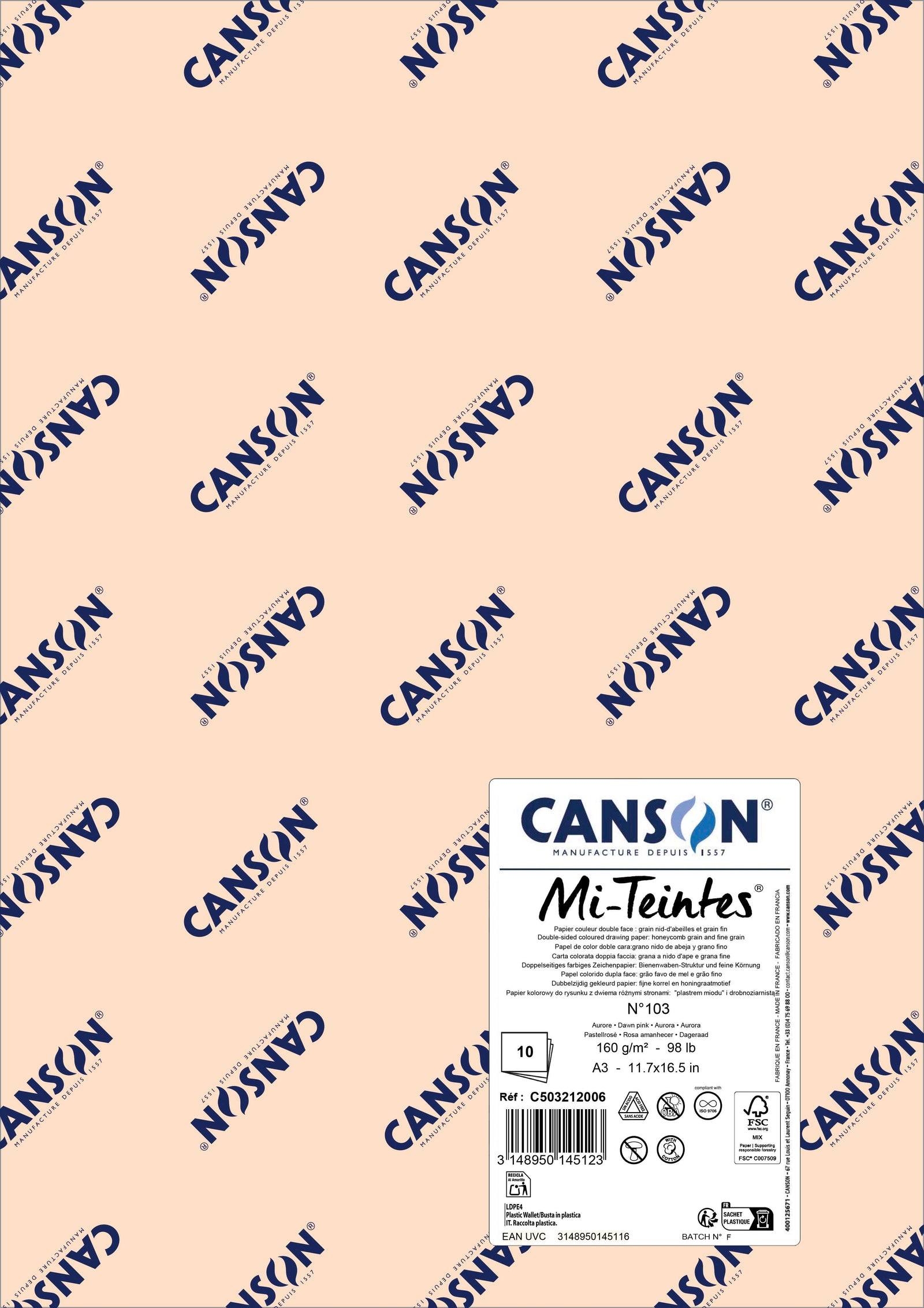 Pastellpapier Canson Mi-Teintes A3 160 g - 10 Bogen – Morgenrot 103