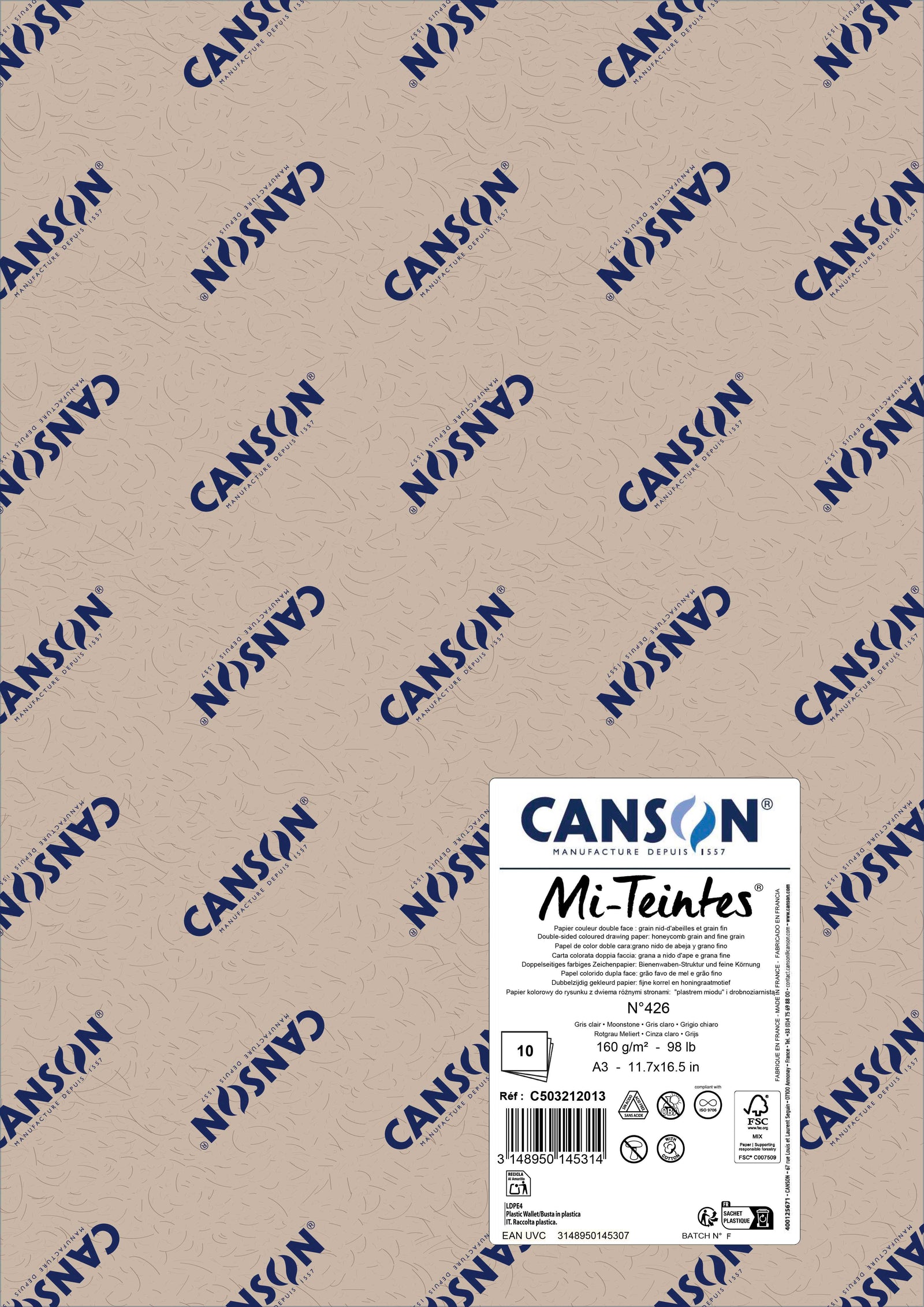 Pastellpapier Canson Mi-Teintes A3 160 g - 10 Bogen – Mondstein 426