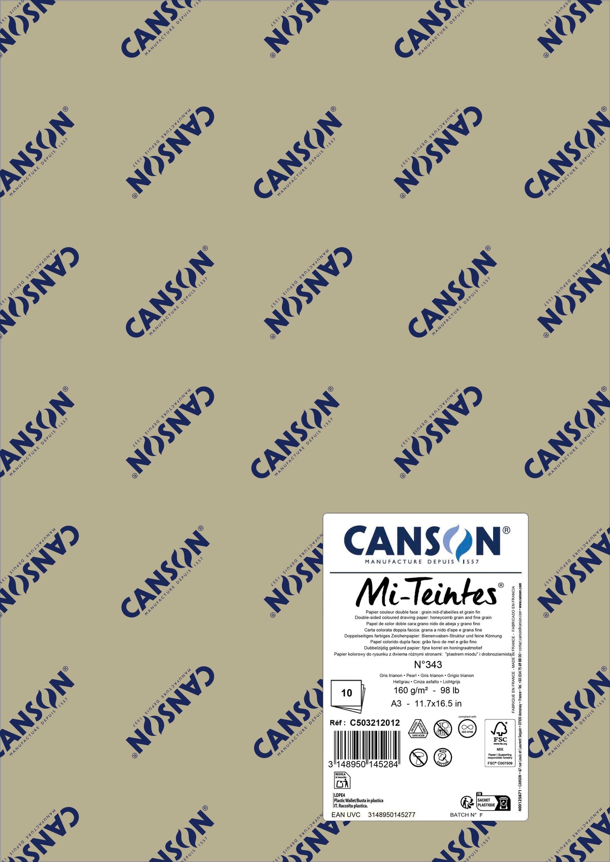 Pastellpapier Canson Mi-Teintes A3 160 g - 10 Bogen – Perle 343