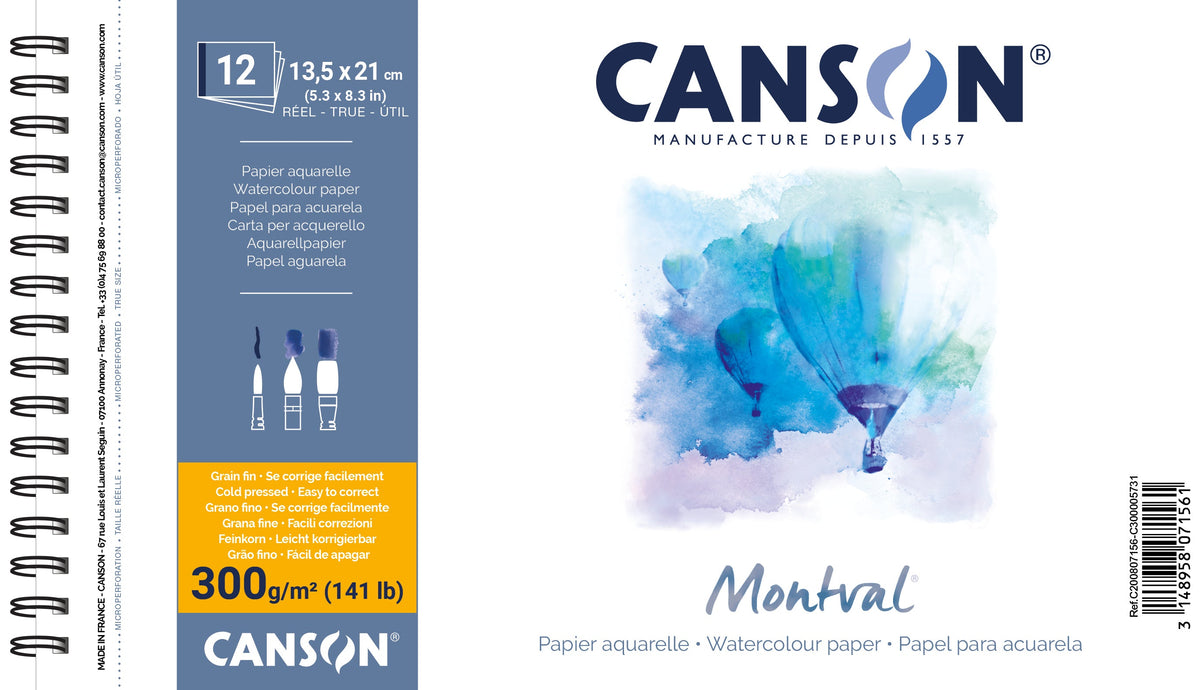 Canson Montval Aquarellblock CP 300 g/m² 12 Blatt 13,5 x 21 cm spiralgebunden