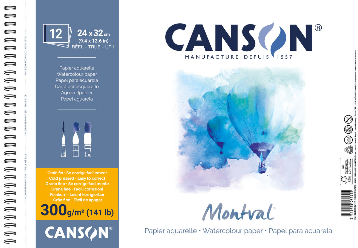 CANSON Montval Aquarellblock CP 300 g/m² 12 Blatt 24 x 32 cm Spiralbindung
