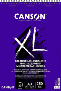 Canson XL Fluid Mix Media Block 250 g/m², 30 Blatt, A3, Spiralbindung