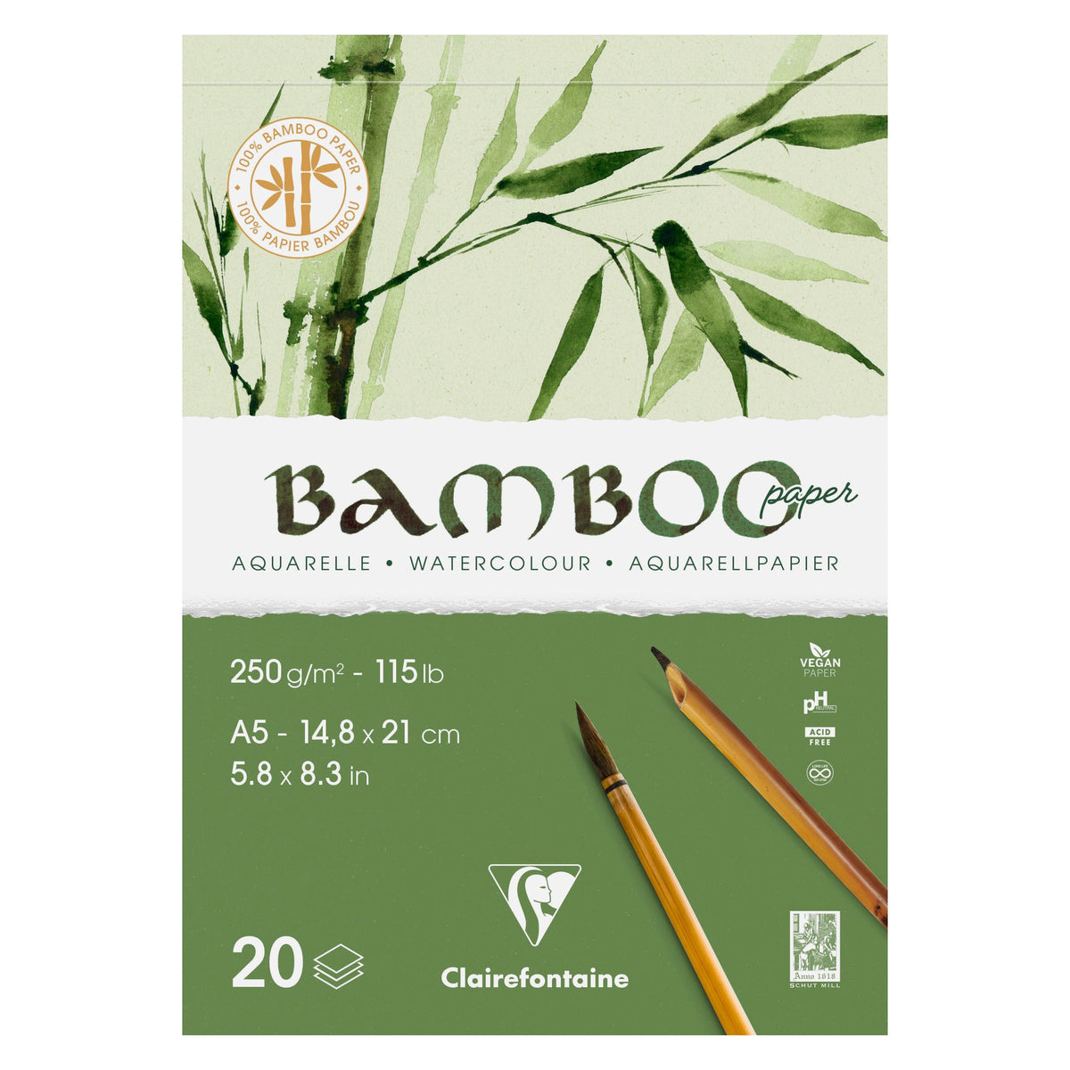Clairefontaine Bambus-Aquarellblock CP 250 g 20 Blatt geleimt