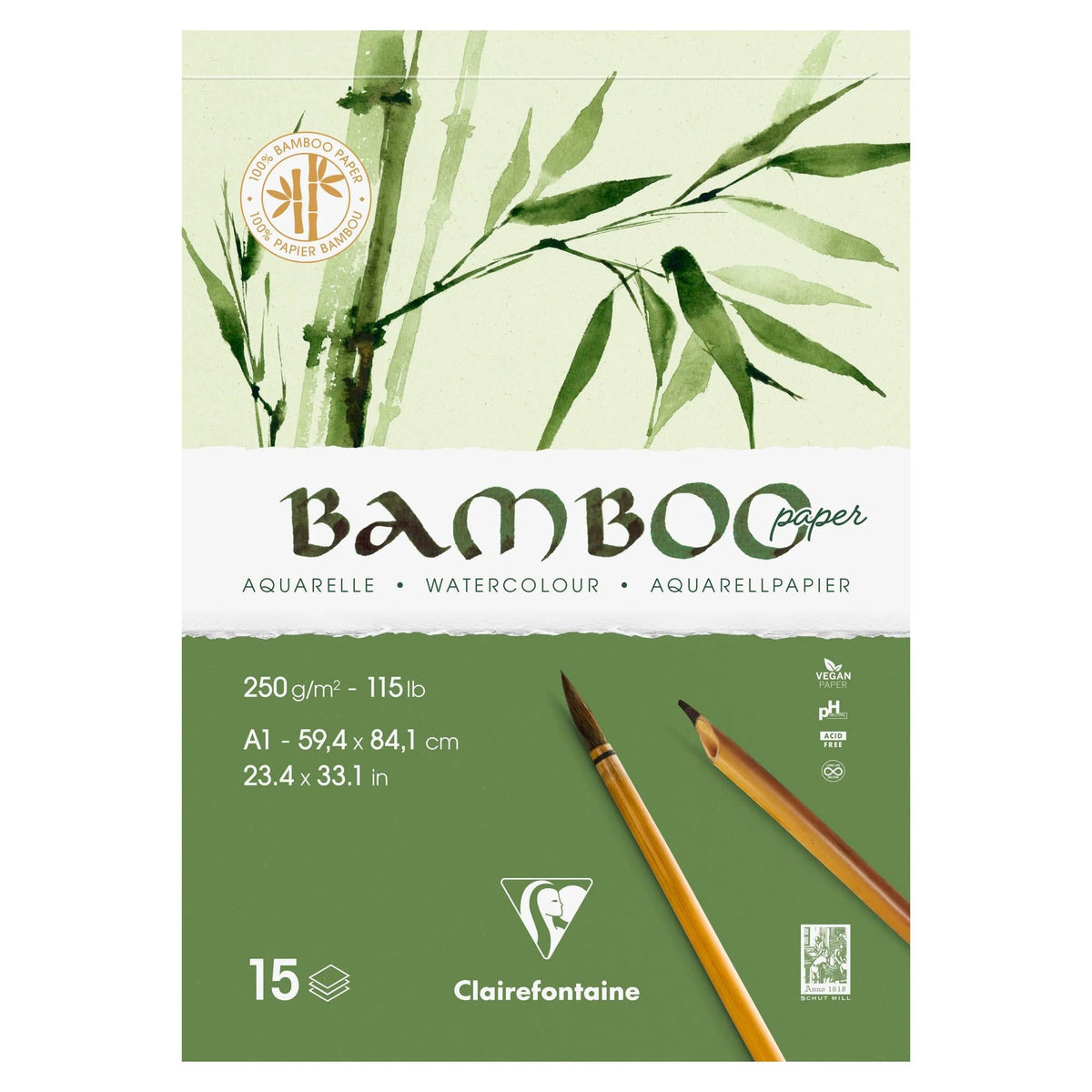 CLAIREFONTAINE Bambus Aquarellblock CP 250 g/m² A1 - 15 Blatt