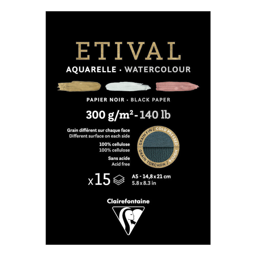 Clairefontaine Étival Aquarellblock CP R 300 g 15 Blatt geleimt Black