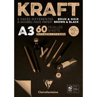 Clairefontaine Kraftpapier-Block geleimt – 90 g 60 Blatt A3 Braun und Schwarz