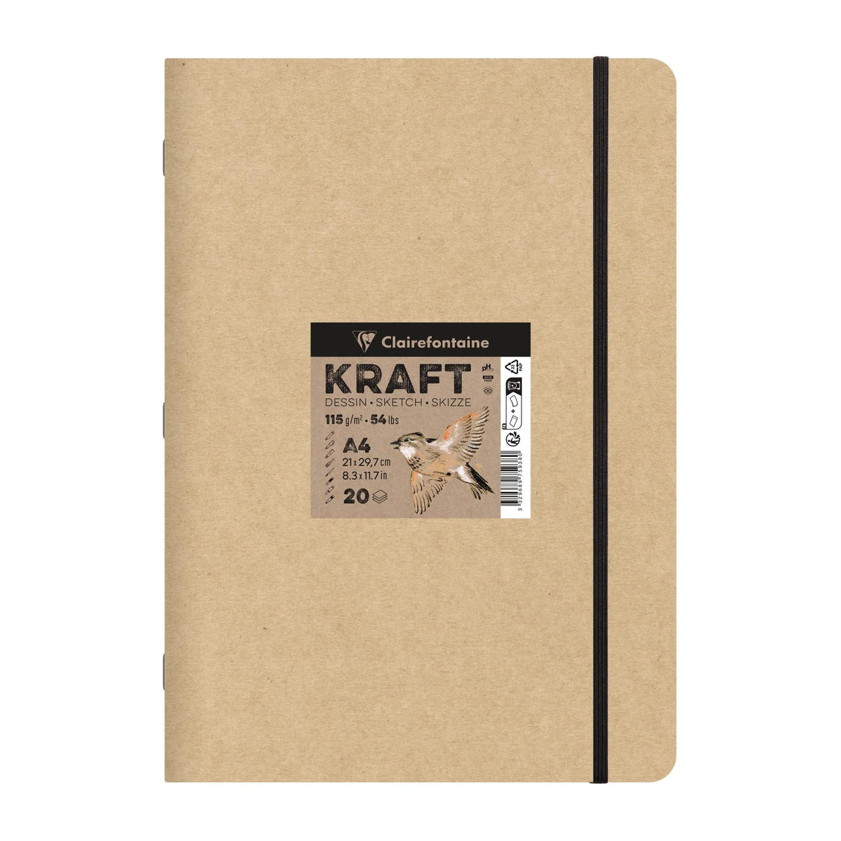 CLAIREFONTAINE Kraftpapier Skizzenblock 115 g/m² – A5 – A4, 20 Blatt