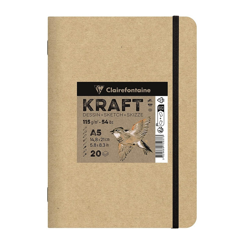 CLAIREFONTAINE Kraftpapier Skizzenblock 115 g/m² – A5 – A4, 20 Blatt