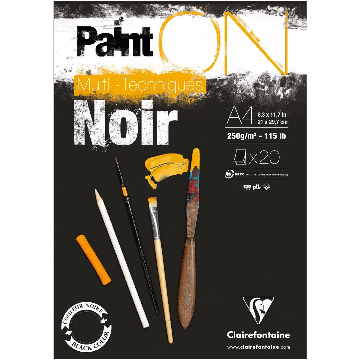 Clairefontaine Paint'On Mix Media Block 250 g 20 Blatt geleimt Black