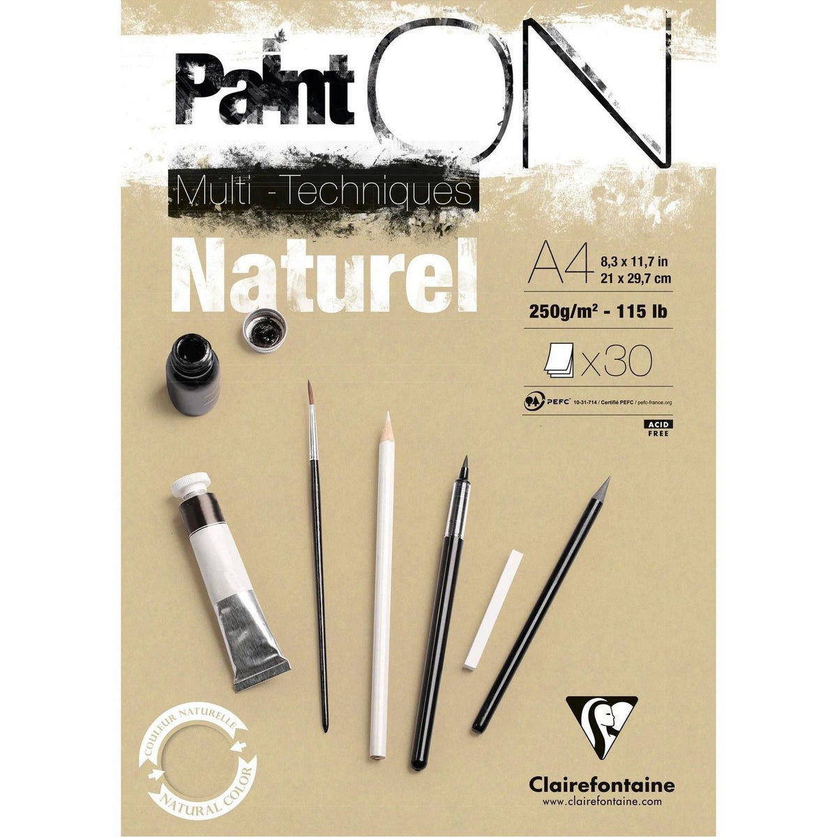 Clairefontaine Paint'On Mix Media Block 250 g 30 Blatt kopfgeleimt Natural