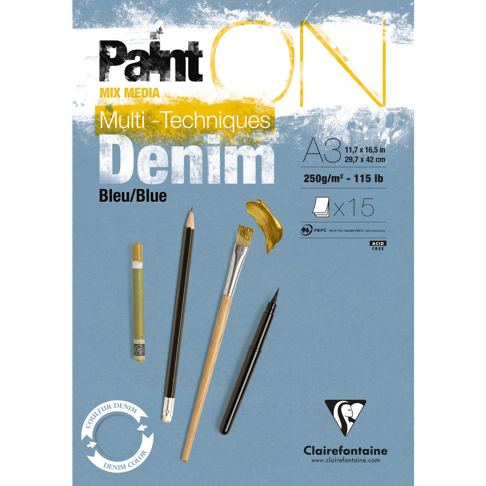 Clairefontaine Paint'On Mix Media Block 250 g geleimt – 15L A3 Denimblau