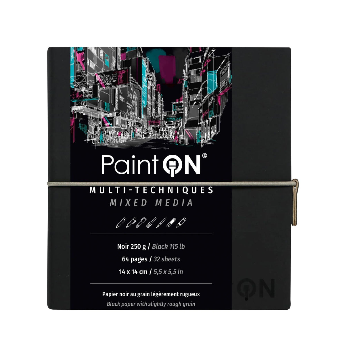 CLAIREFONTAINE Paint'On Mixed-Media-Block schwarz 250 g/m² A5 – 14 x 14 cm - 32 Blatt