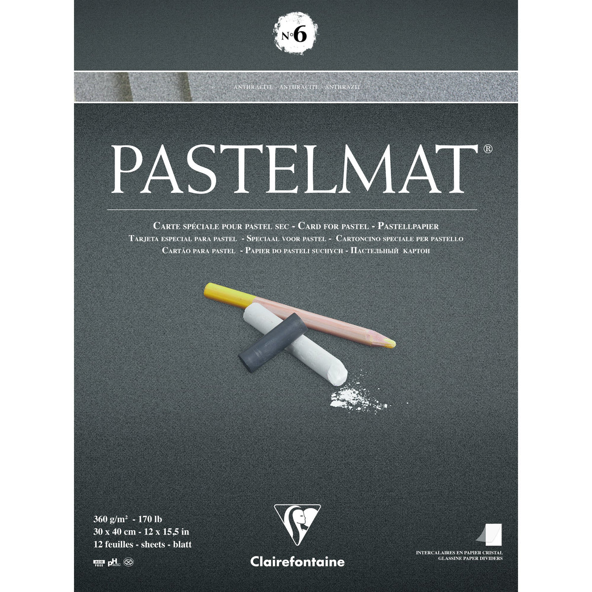 Clairefontaine Pastelmat Block Nr. 360 g 12 Blatt 30 x Kopfgeleimt