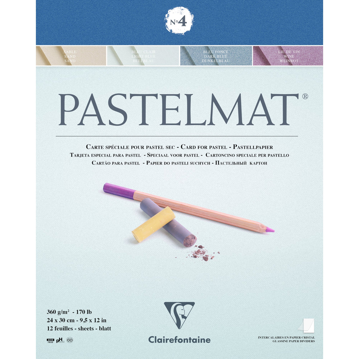 Clairefontaine Pastelmat Block Nr. 360 g 12 Blatt x 30 cm geklebt – 4 24