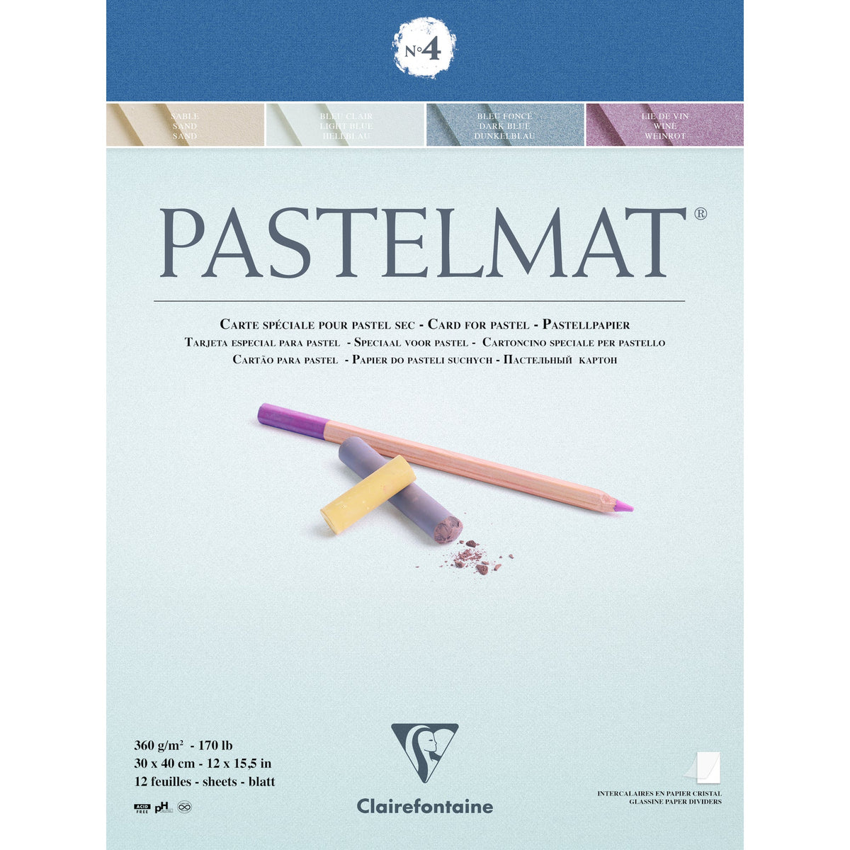 Clairefontaine Pastelmat Block Nr. 360 g 12 Blatt x 30 cm geklebt – 4 40