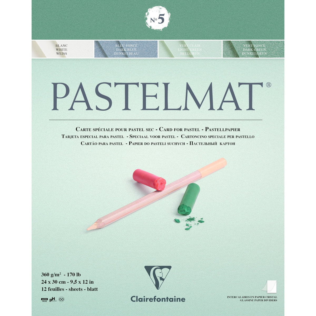Clairefontaine Pastelmat Block Nr. 360 g 12 Blatt x 30 cm geklebt – 5 24