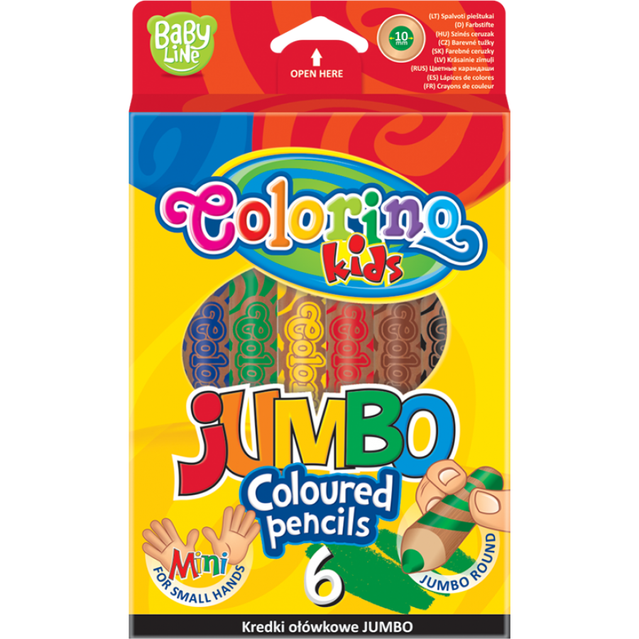 Colorino JUMBO Buntstifte rund mit Anspitzer – 6 Farben
