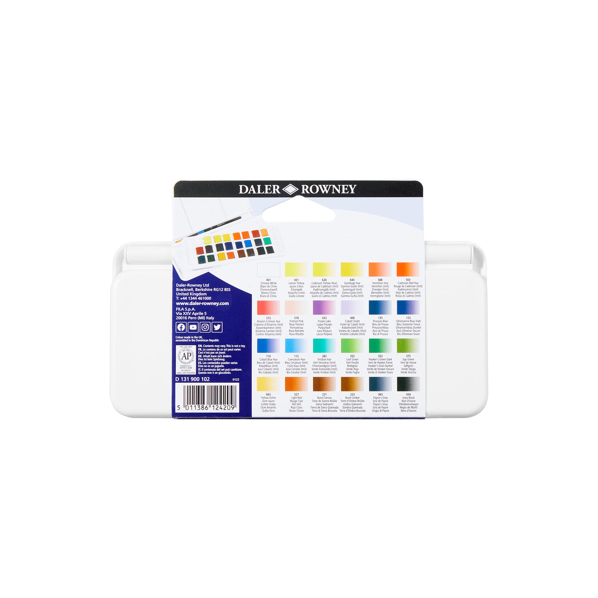 DALER ROWNEY Aquafine Aquarellfarben Reiseset 24 halbe Näpfchen mit Pinsel