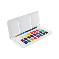 DALER ROWNEY Aquafine Aquarellfarben Reiseset 24 halbe Näpfchen mit Pinsel