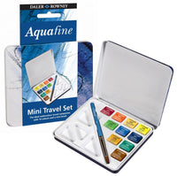 DALER ROWNEY Aquafine Aquarellfarben Reiseset – 10 halbe Näpfchen mit Pinsel