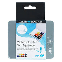 DALER ROWNEY Simply Aquarellfarben-Set 10 halbe Näpfchen mit Pinsel