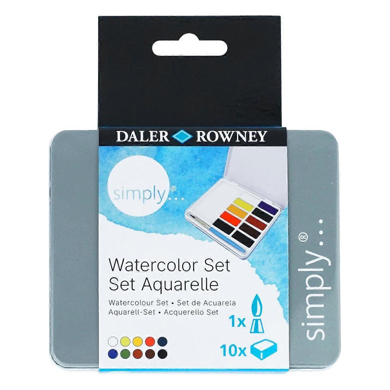 DALER ROWNEY Simply Aquarellfarben-Set 10 halbe Näpfchen mit Pinsel